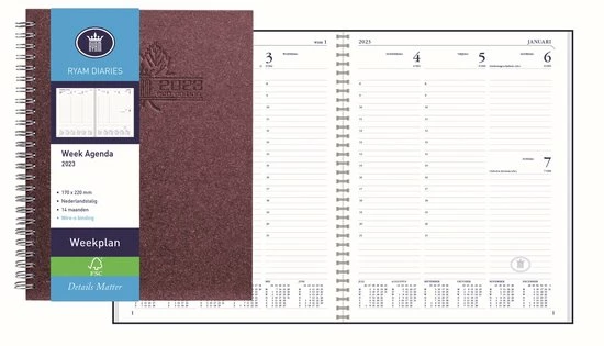 Agenda 2023 Ryam Weekplan Wire-o 7dagen/2pagina's Zwart 2 Agenda 2023 Ryam Weekplan Wire-o 7dagen/2pagina's Zwart - Afbeelding 2