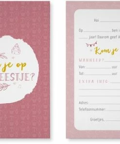 Maan Amsterdam Uitnodigingen Kinderfeestje - Roze - Meisje - Set Van 10 Inclusief Enveloppen - A6