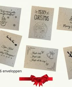 Groeikaartje Kerstkaart Met Enveloppen - 6 Stuks - Bloeikaart Met Zaadjes - Luxe Kerstkaart Van Groeipapier