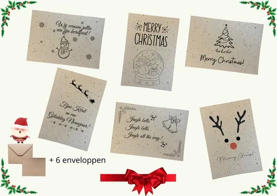 Groeikaartje Kerstkaart Met Enveloppen - 6 Stuks - Bloeikaart Met Zaadjes - Luxe Kerstkaart Van Groeipapier 1 Groeikaartje Kerstkaart Met Enveloppen - 6 Stuks - Bloeikaart Met Zaadjes - Luxe Kerstkaart Van Groeipapier