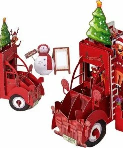 Popcards.nl Popcards Popup Kerstkaarten – Kerstkaart Vrolijke Kerstman Citroën 2CV Eend Auto Sneeuwpop Cadeautjes Pop-up Kaart 3D Wenskaart