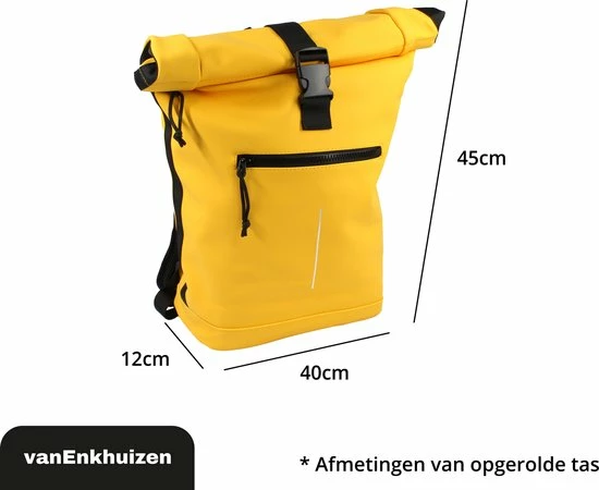 Van Enkhuizen VanEnkhuizen Rolltop Rugzak Met Laptopvak 15,6 Inch - 20 Liter - Waterafstotend En Thermo Materiaal - Geel 8 Van Enkhuizen VanEnkhuizen Rolltop Rugzak Met Laptopvak 15,6 Inch - 20 Liter - Waterafstotend En Thermo Materiaal - Geel - Afbeelding 8
