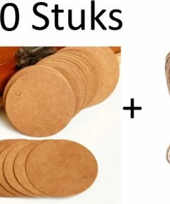 FISKA - 50x Cadeaulabels Rond Bruin - Kraftpapier / Karton - Rond - 5cm X 5 Cm - Tags - Cadeauversiering - Label Rond - Label Karton