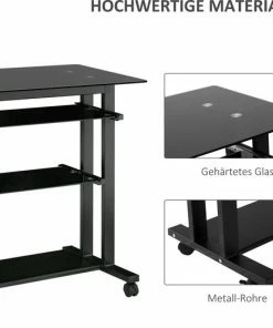 HOMCOM Op Wielen Bureau Computertafel Bureau Werktafel Met Glazen Aflegvlak Zwart 920-015 -Parker IM Vibrant Ring Shop 550x515