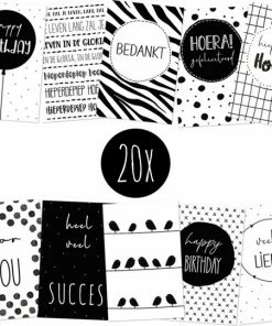 HOUSE OF LOLA 20x Minikaartjes / Kleine Kaartjes / Cadeaulabels | Verjaardag En Meer | Zwart & Wit