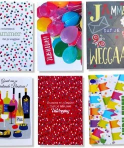 Cards & Crafts 6 Luxe Werk Wenskaarten Set - Nieuwe Baan / Zaak / Jubileum / Pensioen - 17x12cm - Gevouwen Kaart Met Envelop