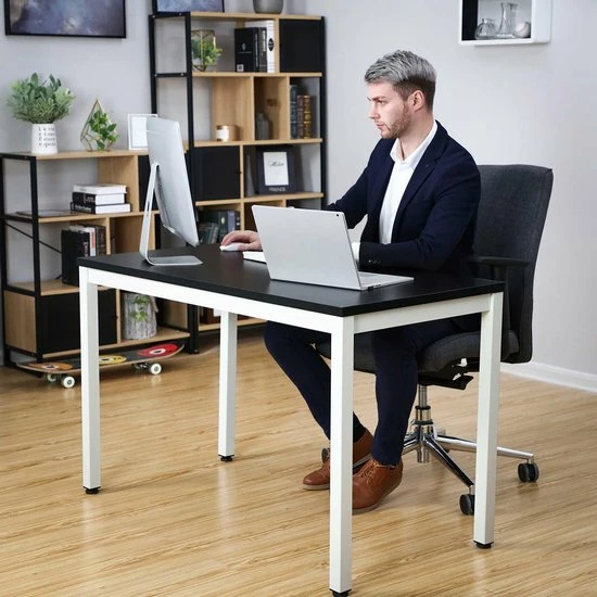 Merkloos Bureau, Grote Computertafel, Stabiele En Mooie Kantoortafel Met Groot Werkblad, PC-tafel Voor Thuiskantoor, Eenvoudige Montage, 120 X 76 X 60 Cm (B X H X D), Zwart En Wit LWD64B 5 Merkloos Bureau, Grote Computertafel, Stabiele En Mooie Kantoortafel Met Groot Werkblad, PC-tafel Voor Thuiskantoor, Eenvoudige Montage, 120 X 76 X 60 Cm (B X H X D), Zwart En Wit LWD64B - Afbeelding 5