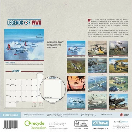 CAROUSEL CALENDARS Legends Of WWII Kalender 2023 2 CAROUSEL CALENDARS Legends Of WWII Kalender 2023 - Afbeelding 2