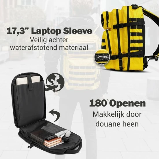 Layton LAYSTON. - 45L Sport School Werk Rugtas - Sport Rugzak - Tactical Backpack - Waterafstotend - Geel 4 Layton LAYSTON. - 45L Sport School Werk Rugtas - Sport Rugzak - Tactical Backpack - Waterafstotend - Geel - Afbeelding 4