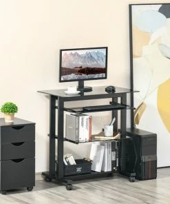 HOMCOM Op Wielen Bureau Computertafel Bureau Werktafel Met Glazen Aflegvlak Zwart 920-015 -Parker IM Vibrant Ring Shop 550x550 35