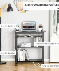 HOMCOM Op Wielen Bureau Computertafel Bureau Werktafel Met Glazen Aflegvlak Zwart 920-015 -Parker IM Vibrant Ring Shop 550x550 36