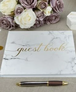 Neviti - Gastenboek Marmer Goud - 22 X 19 Cm