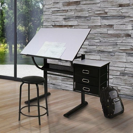 Trend24 - Schrijftafel - Tekentafel - Bureau - Met Kruk - Verstelbaar - Opbergruimte - Zwart - Wit 6 Trend24 - Schrijftafel - Tekentafel - Bureau - Met Kruk - Verstelbaar - Opbergruimte - Zwart - Wit - Afbeelding 6