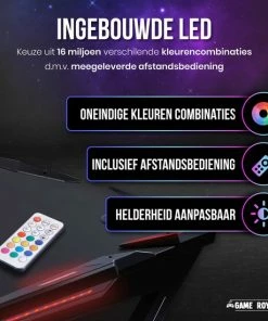 Gaming Bureau Met Led-verlichting XXL 140cm | NIEUW Model 2022 INCLUSIEF LED Muismat T.w.v. 35 Euro | Game Bureau Met Led Afstandsbediening, Bekerhouder, Koptelefoonhaak, Kabelmanagement, Gereedschap En LED Muismat | Perfect Game Room | Game Royale -Parker IM Vibrant Ring Shop 550x550 719