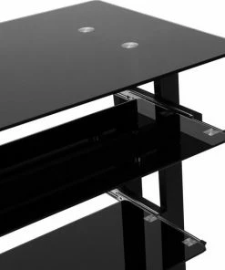 HOMCOM Op Wielen Bureau Computertafel Bureau Werktafel Met Glazen Aflegvlak Zwart 920-015 -Parker IM Vibrant Ring Shop 550x552 1