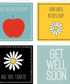 HOUSE OF LOLA Beterschapskaarten / Wenskaarten / Set Kaarten En Enveloppen | 4x | Beterschap