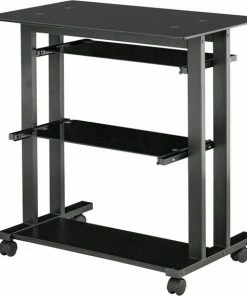 HOMCOM Op Wielen Bureau Computertafel Bureau Werktafel Met Glazen Aflegvlak Zwart 920-015 -Parker IM Vibrant Ring Shop 550x570