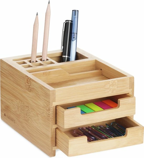 Navaris Bamboe Bureau-organizer 2 Lades - Desk Organizer Bamboe Klein - Pennenbak Met Lades - Opbergen Van Bureau-accessoires En Make-up 1 Navaris Bamboe Bureau-organizer 2 Lades - Desk Organizer Bamboe Klein - Pennenbak Met Lades - Opbergen Van Bureau-accessoires En Make-up