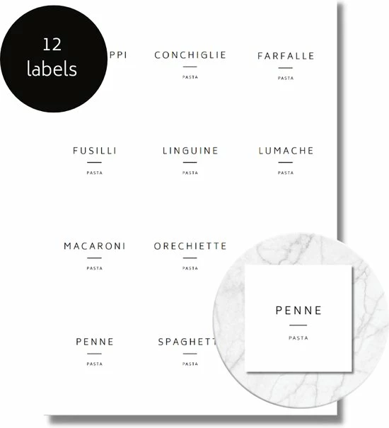 We Love Bamboe - Set Van 12 Pasta Stickers Voor Voorraadpotten - Pasta Etiketten & Pasta Labels - Nederlandse Pasta Stickers Voor Voorraad Potten - 6 X 6 Cm 1 We Love Bamboe - Set Van 12 Pasta Stickers Voor Voorraadpotten - Pasta Etiketten & Pasta Labels - Nederlandse Pasta Stickers Voor Voorraad Potten - 6 X 6 Cm