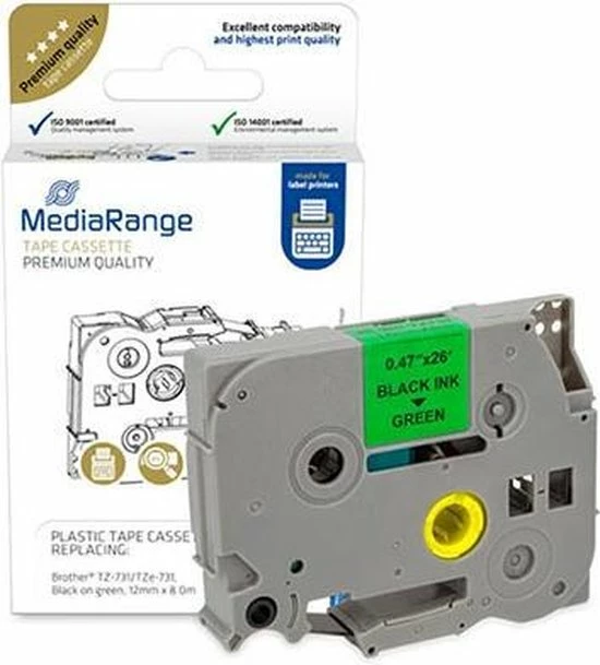 MediaRange - Brother Compatible Labels TZ-731/ TZe-731 - 12mm X 8m - Zwart Op Groen 3 MediaRange - Brother Compatible Labels TZ-731/ TZe-731 - 12mm X 8m - Zwart Op Groen - Afbeelding 3