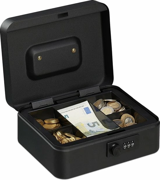 Relaxdays Geldkistje Met Cijferslot - Geldkluisje Slot - Kistje Voor Geld - Geldcassette - Zwart 1 Relaxdays Geldkistje Met Cijferslot - Geldkluisje Slot - Kistje Voor Geld - Geldcassette - Zwart