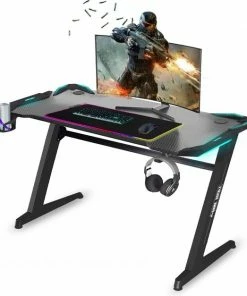 Gaming Bureau Met Led-verlichting XXL 140cm | NIEUW Model 2022 INCLUSIEF LED Muismat T.w.v. 35 Euro | Game Bureau Met Led Afstandsbediening, Bekerhouder, Koptelefoonhaak, Kabelmanagement, Gereedschap En LED Muismat | Perfect Game Room | Game Royale