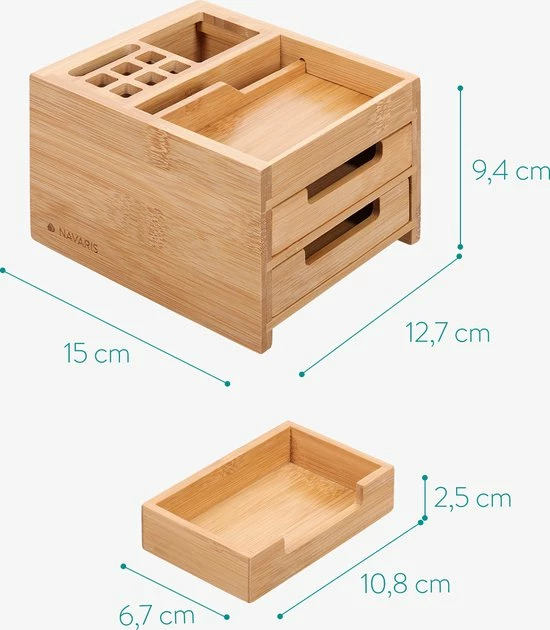 Navaris Bamboe Bureau-organizer 2 Lades - Desk Organizer Bamboe Klein - Pennenbak Met Lades - Opbergen Van Bureau-accessoires En Make-up 2 Navaris Bamboe Bureau-organizer 2 Lades - Desk Organizer Bamboe Klein - Pennenbak Met Lades - Opbergen Van Bureau-accessoires En Make-up - Afbeelding 2