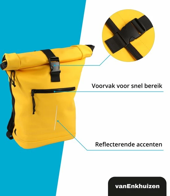 Van Enkhuizen VanEnkhuizen Rolltop Rugzak Met Laptopvak 15,6 Inch - 20 Liter - Waterafstotend En Thermo Materiaal - Geel 5 Van Enkhuizen VanEnkhuizen Rolltop Rugzak Met Laptopvak 15,6 Inch - 20 Liter - Waterafstotend En Thermo Materiaal - Geel - Afbeelding 5