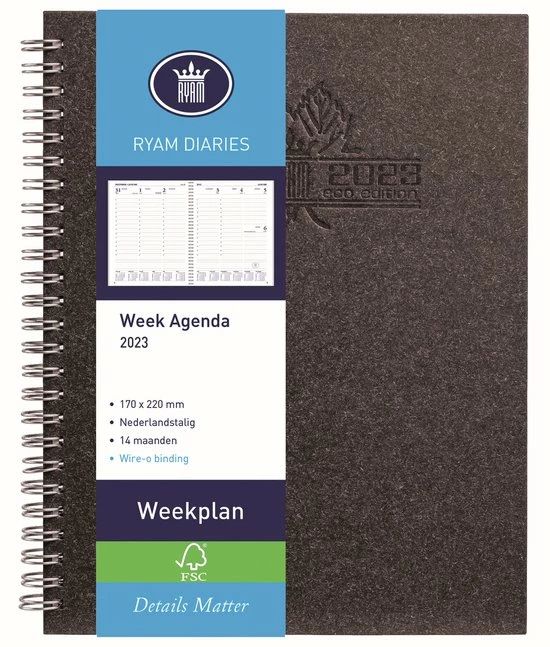 Agenda 2023 Ryam Weekplan Wire-o 7dagen/2pagina's Zwart 1 Agenda 2023 Ryam Weekplan Wire-o 7dagen/2pagina's Zwart