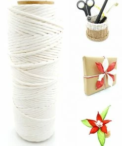 Bau Mart Un Ko ECO Wit Papier Touw Koord Twijnen - 100M - 2mm - Voor Cadeauversiering, Tassen, Hoeden, Borduurwerk, Knutselen, Natuurlijk En Duurzaam Papiergaren - Hobby DIY Koord