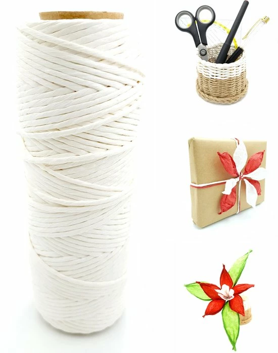 Bau Mart Un Ko ECO Wit Papier Touw Koord Twijnen - 100M - 2mm - Voor Cadeauversiering, Tassen, Hoeden, Borduurwerk, Knutselen, Natuurlijk En Duurzaam Papiergaren - Hobby DIY Koord 1 Bau Mart Un Ko ECO Wit Papier Touw Koord Twijnen - 100M - 2mm - Voor Cadeauversiering, Tassen, Hoeden, Borduurwerk, Knutselen, Natuurlijk En Duurzaam Papiergaren - Hobby DIY Koord