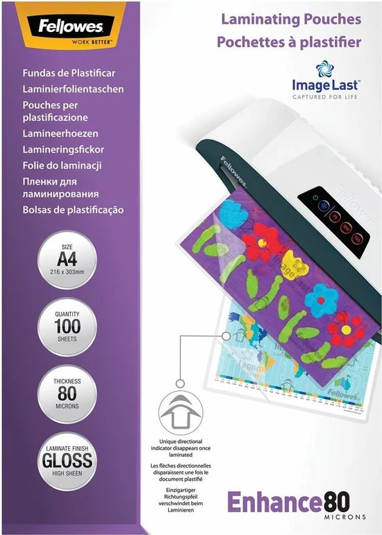Fellowes Lamineerhoezen Imagelast A4 80 Micron, Pak Van 100 Stuks 2 Fellowes Lamineerhoezen Imagelast A4 80 Micron, Pak Van 100 Stuks - Afbeelding 2