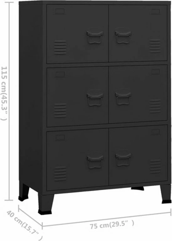 VidaXL Archiefkast Industrieel 75x40x115 Cm Metaal Zwart 8 VidaXL Archiefkast Industrieel 75x40x115 Cm Metaal Zwart - Afbeelding 8