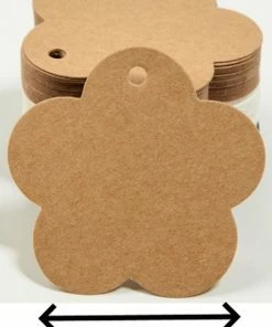 FISKA - 50x Mini Cadeau Labels Kraftpapier / Karton Bloem Bruin - 5cm X 5cm - Cadeau Tags/Etiketten - Cadeauversieringen / Decoratie - Label Karton